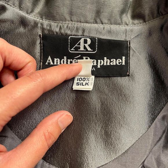 Vtg 90s André Raphael Alta Moda 100% Silk Metallic Gray Fitted Blazer Jacket 8 - Picture 6 of 9